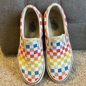 W size 7.5 Rainbow check slip on Vans